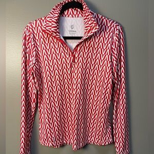 GGblue 1/4 zip Red and White Patterned Long Sleeve Top